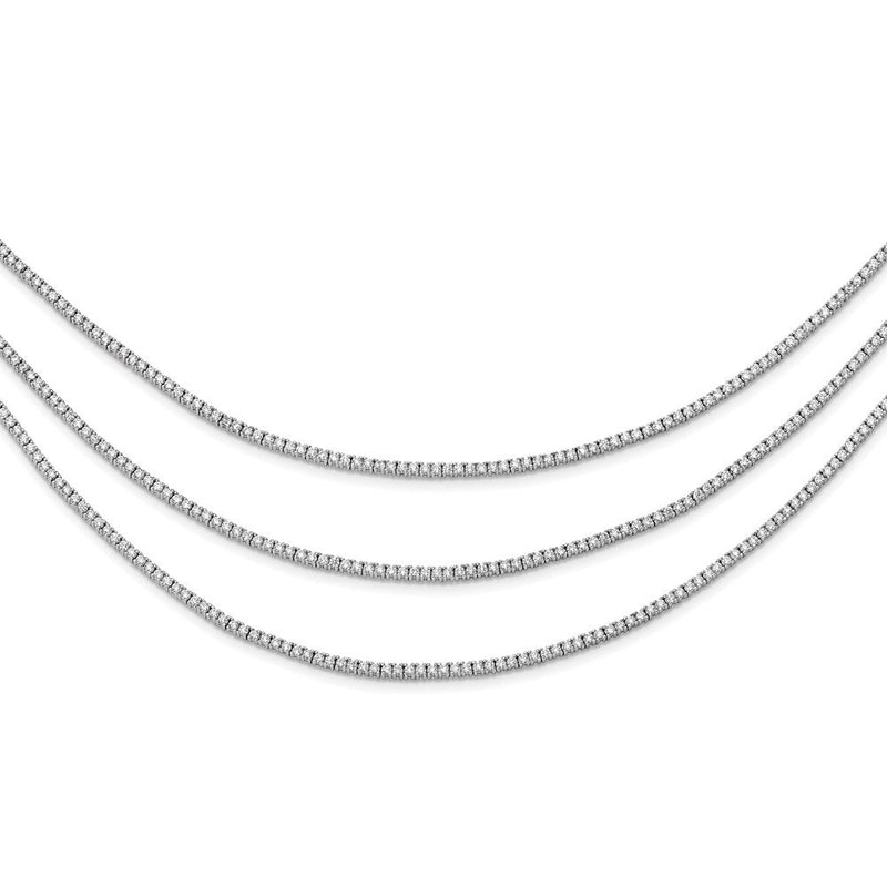 Sterlingsilber Schimmernd Rhodiniert 16 Zoll 732 Stein Zirkonia 3 Strang Layer Halskette