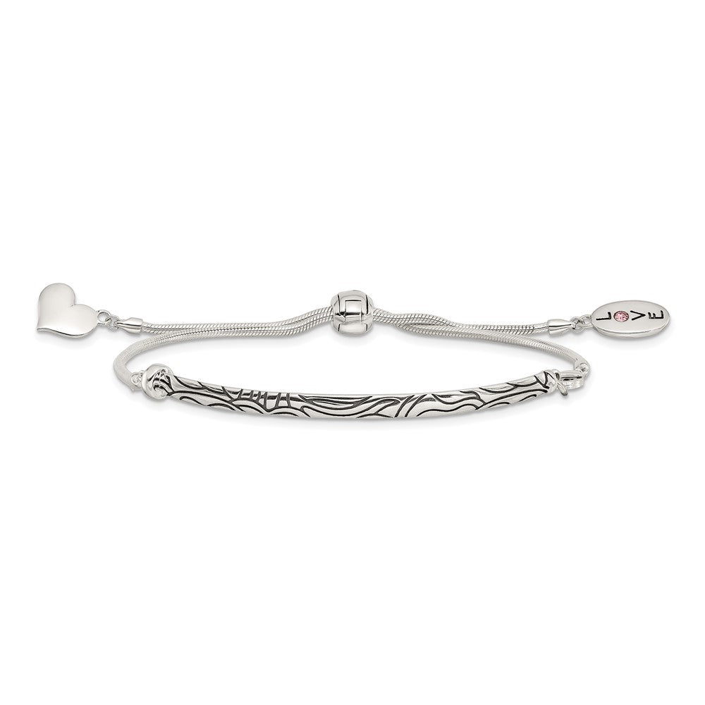 9 Zoll Sterlingsilber Antikisiert Reflections Kristall Liebe Herz Adjust Armband