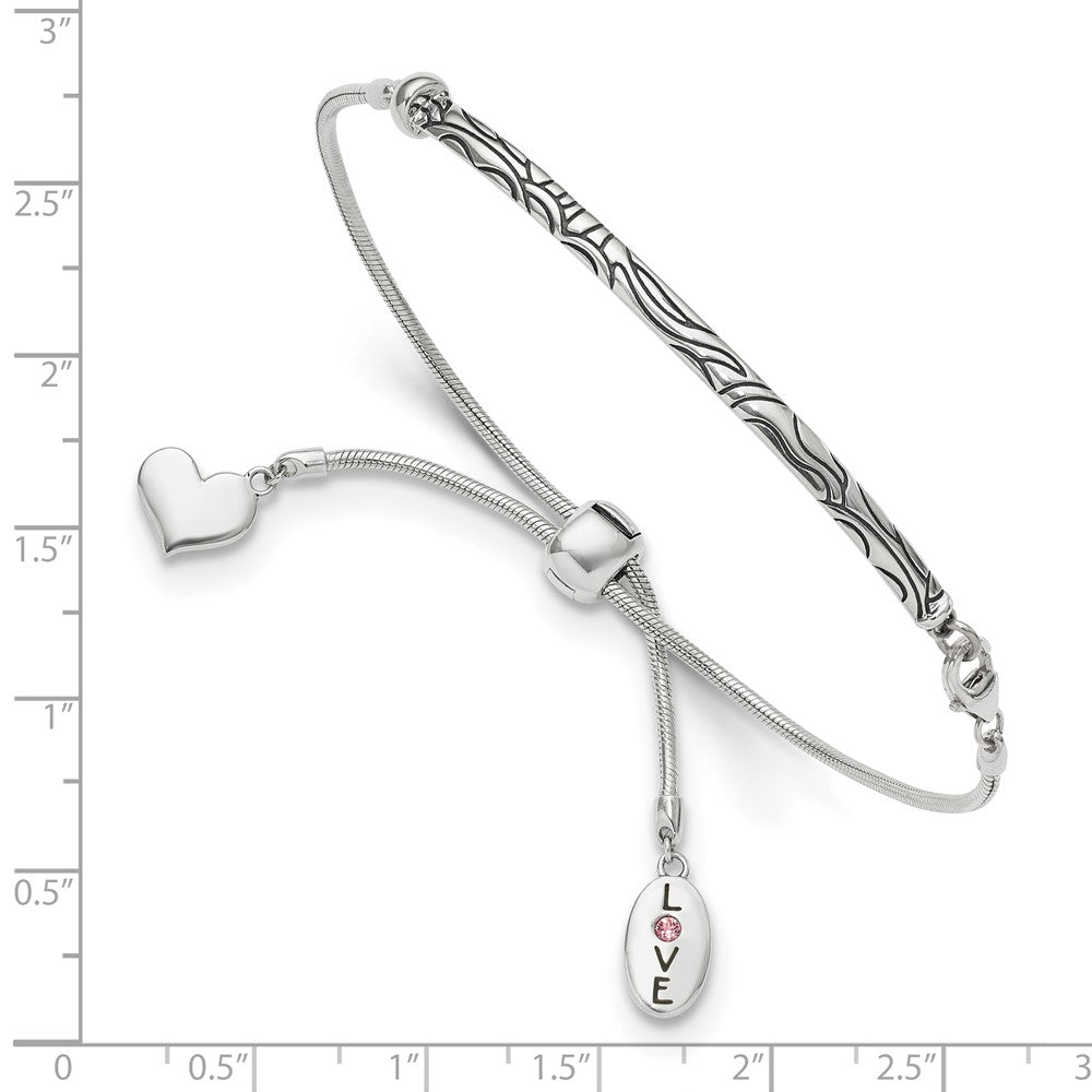 9 Zoll Sterlingsilber Antikisiert Reflections Kristall Liebe Herz Adjust Armband