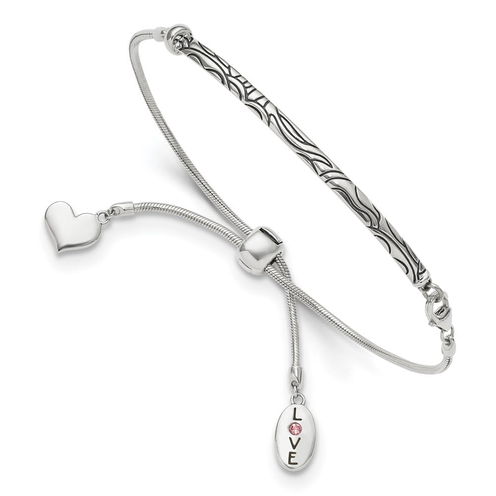 9 Zoll Sterlingsilber Antikisiert Reflections Kristall Liebe Herz Adjust Armband