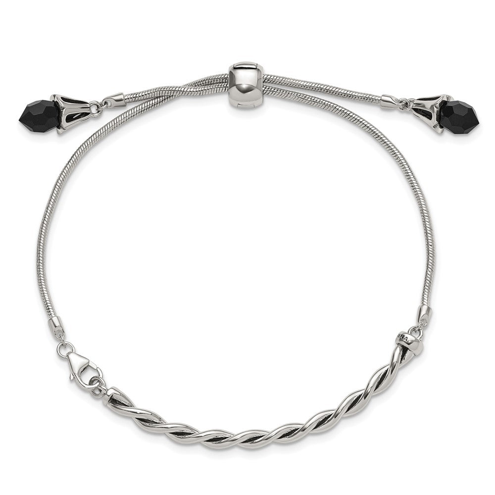 9 Zoll Sterlingsilber Antikisiert Reflections Schwarz Kristall Verstellbar Armband