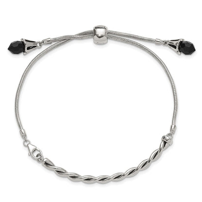 9 Zoll Sterlingsilber Antikisiert Reflections Schwarz Kristall Verstellbar Armband