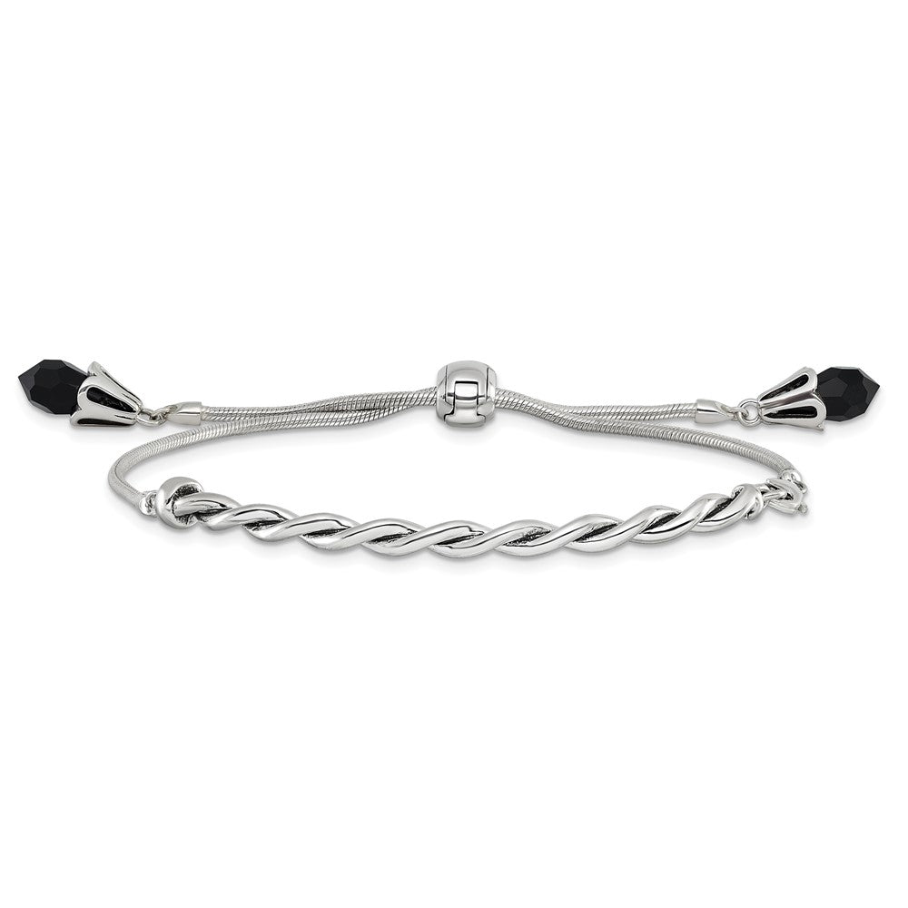 9 Zoll Sterlingsilber Antikisiert Reflections Schwarz Kristall Verstellbar Armband