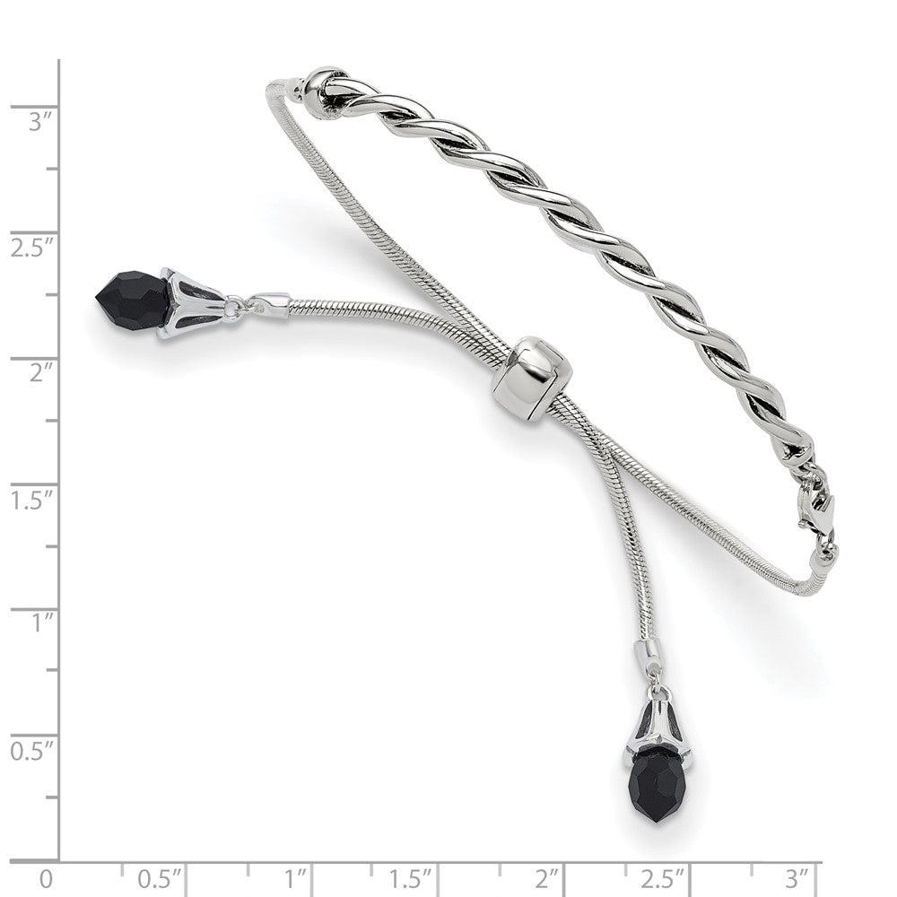 9 Zoll Sterlingsilber Antikisiert Reflections Schwarz Kristall Verstellbar Armband