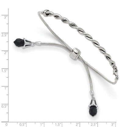 9 Zoll Sterlingsilber Antikisiert Reflections Schwarz Kristall Verstellbar Armband