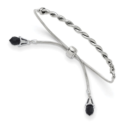9 Zoll Sterlingsilber Antikisiert Reflections Schwarz Kristall Verstellbar Armband