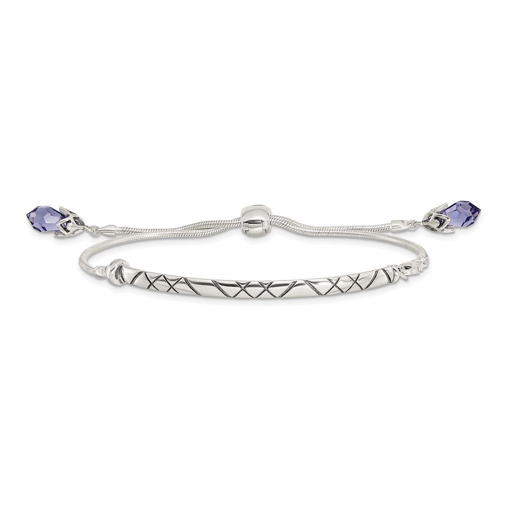 9 Zoll Sterlingsilber Antikisiert Reflections Lila Kristall Adj. Armband
