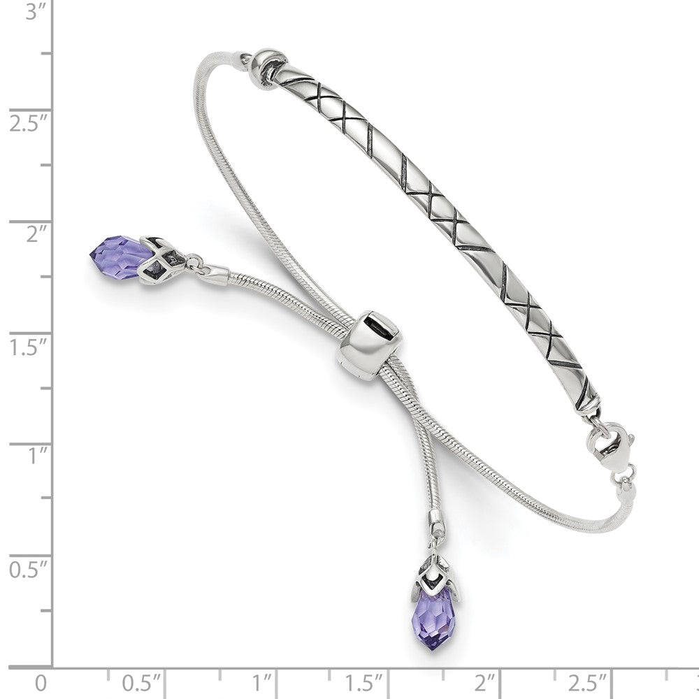 9 Zoll Sterlingsilber Antikisiert Reflections Lila Kristall Adj. Armband