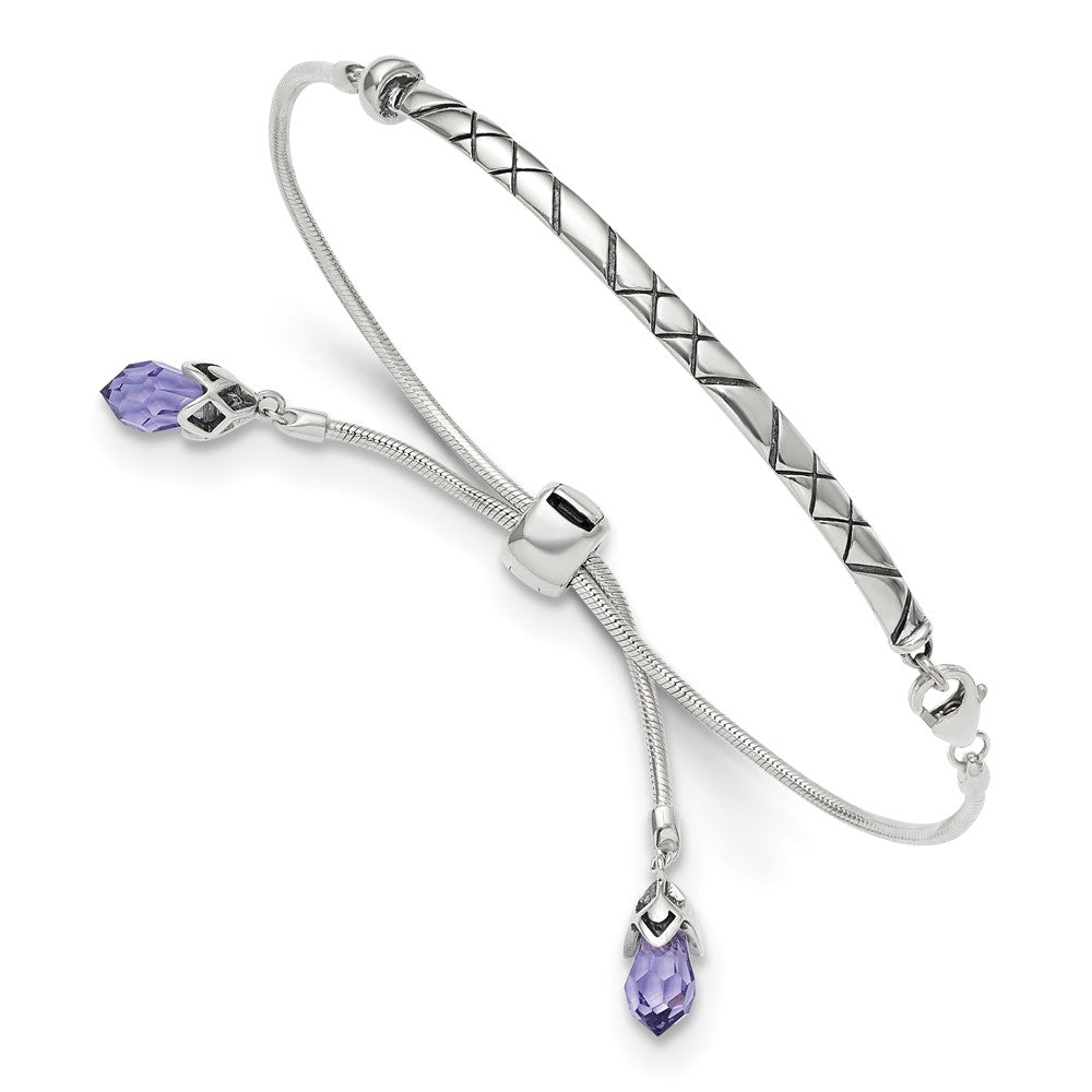 9 Zoll Sterlingsilber Antikisiert Reflections Lila Kristall Adj. Armband