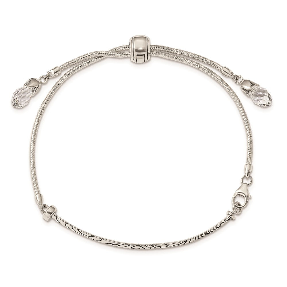 9 Zoll Sterlingsilber Antikisiert Reflections Klar Kristall Verstellbar Armband