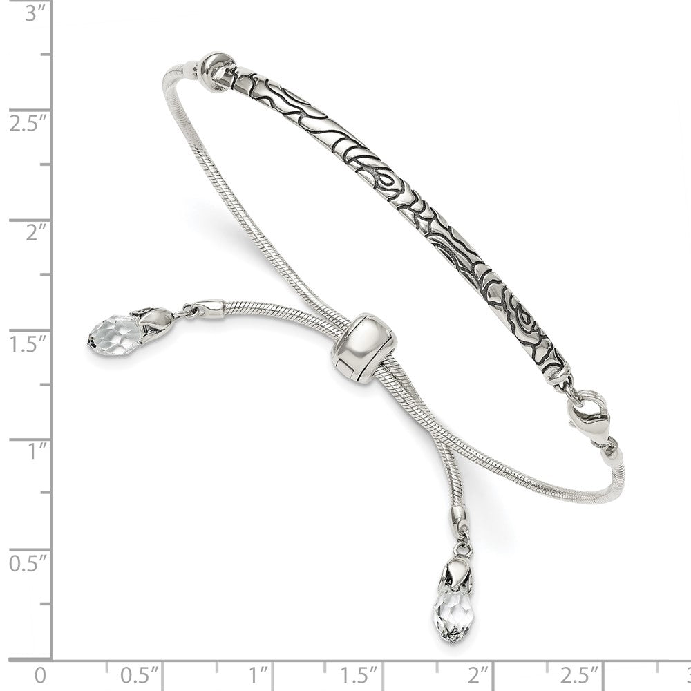 9 Zoll Sterlingsilber Antikisiert Reflections Klar Kristall Verstellbar Armband