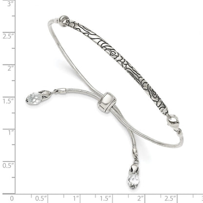 9 Zoll Sterlingsilber Antikisiert Reflections Klar Kristall Verstellbar Armband
