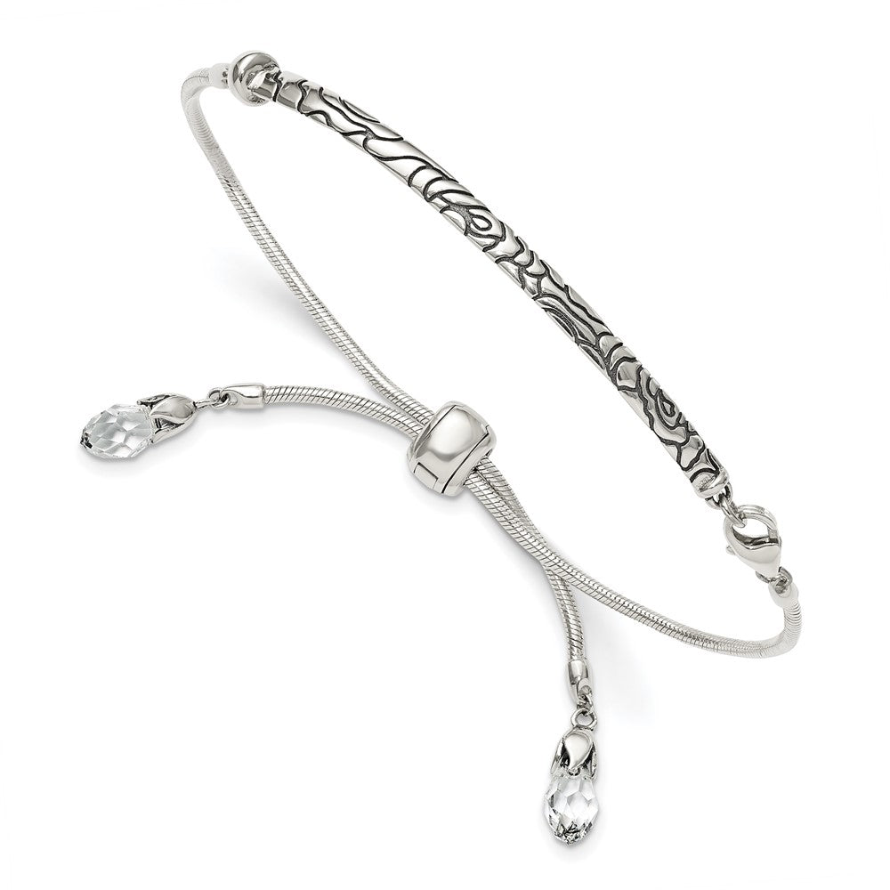 9 Zoll Sterlingsilber Antikisiert Reflections Klar Kristall Verstellbar Armband