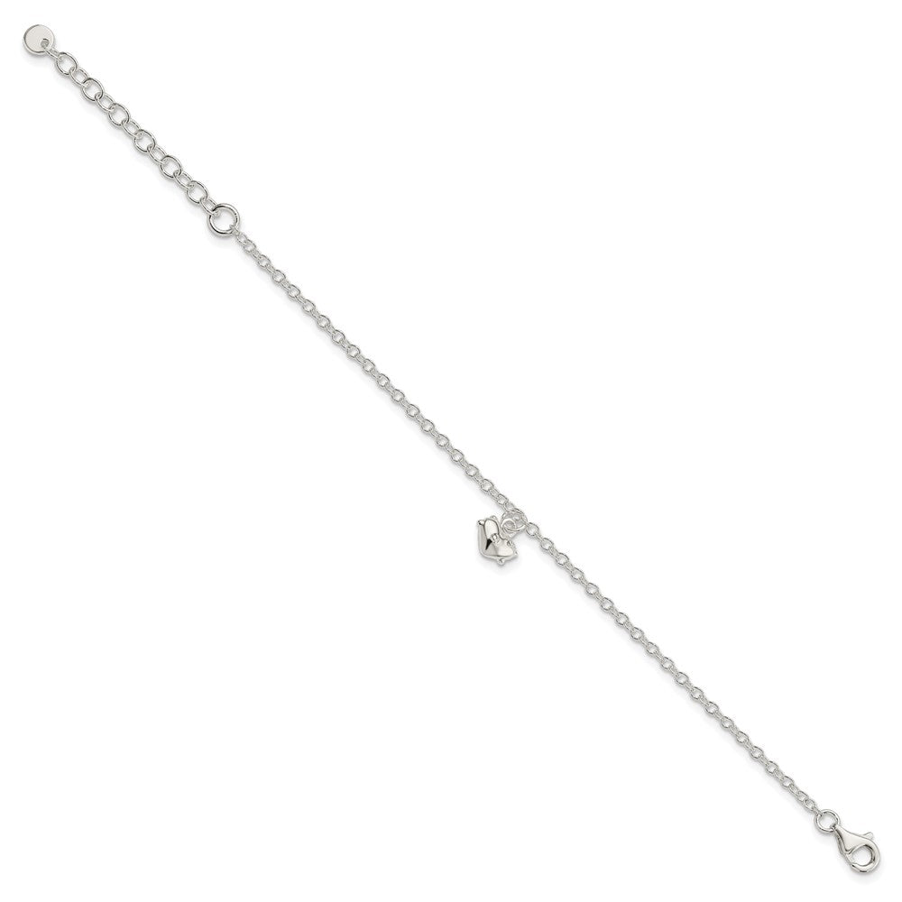 7 Zoll Sterlingsilber Poliert Herz mit 1.5 Zoll Verlängerung Kinder Armband