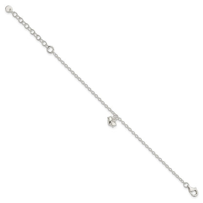 7 Zoll Sterlingsilber Poliert Herz mit 1.5 Zoll Verlängerung Kinder Armband