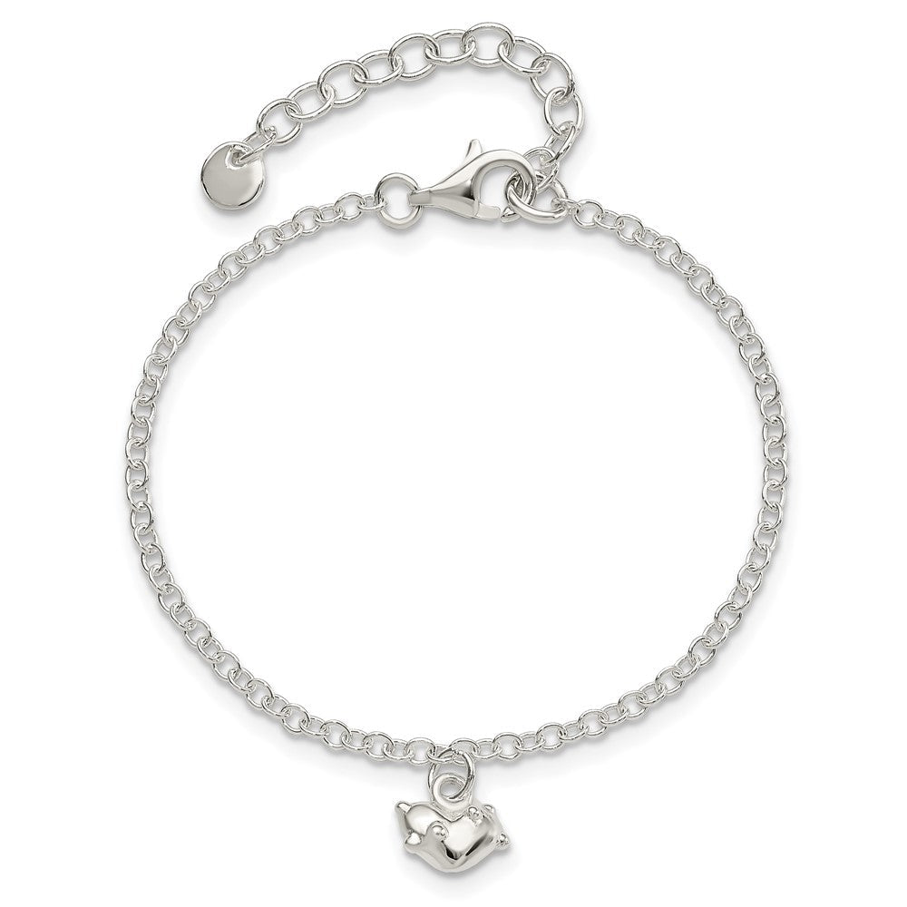 7 Zoll Sterlingsilber Poliert Herz mit 1.5 Zoll Verlängerung Kinder Armband