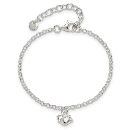 7 Zoll Sterlingsilber Poliert Herz mit 1.5 Zoll Verlängerung Kinder Armband