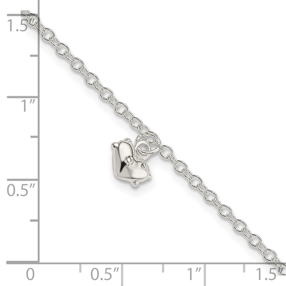 7 Zoll Sterlingsilber Poliert Herz mit 1.5 Zoll Verlängerung Kinder Armband