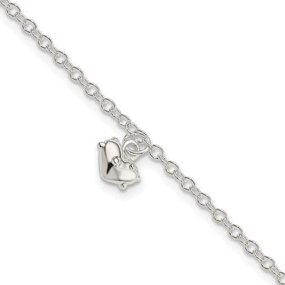 7 Zoll Sterlingsilber Poliert Herz mit 1.5 Zoll Verlängerung Kinder Armband