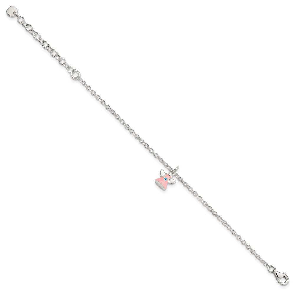 5.5 Zoll Sterlingsilber 5.5 Zoll Plus 1.5 Zoll Verlängerung Rosa Emaille Engel Kinder Armband