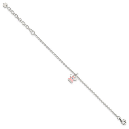 5.5 Zoll Sterlingsilber 5.5 Zoll Plus 1.5 Zoll Verlängerung Rosa Emaille Engel Kinder Armband