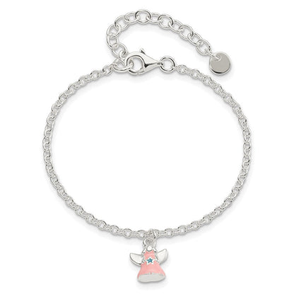 5.5 Zoll Sterlingsilber 5.5 Zoll Plus 1.5 Zoll Verlängerung Rosa Emaille Engel Kinder Armband