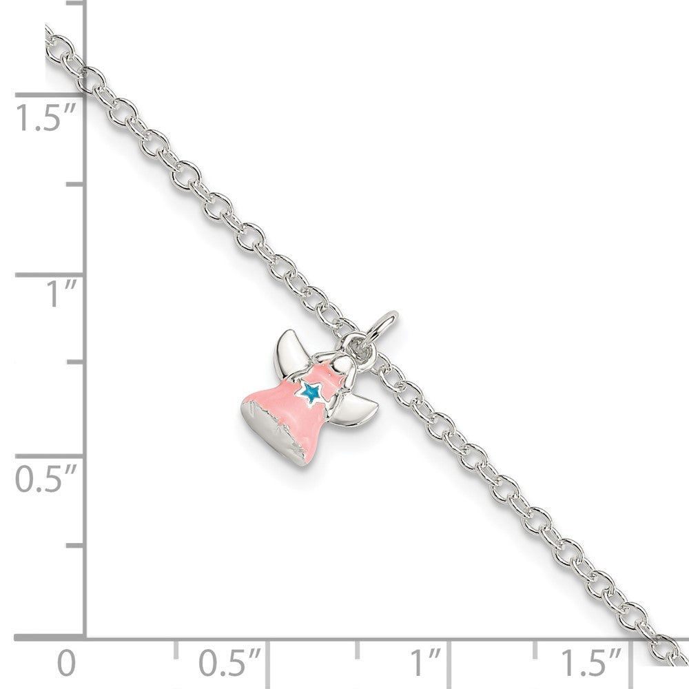 5.5 Zoll Sterlingsilber 5.5 Zoll Plus 1.5 Zoll Verlängerung Rosa Emaille Engel Kinder Armband