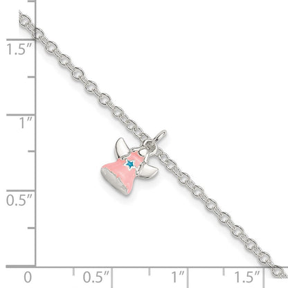 5.5 Zoll Sterlingsilber 5.5 Zoll Plus 1.5 Zoll Verlängerung Rosa Emaille Engel Kinder Armband