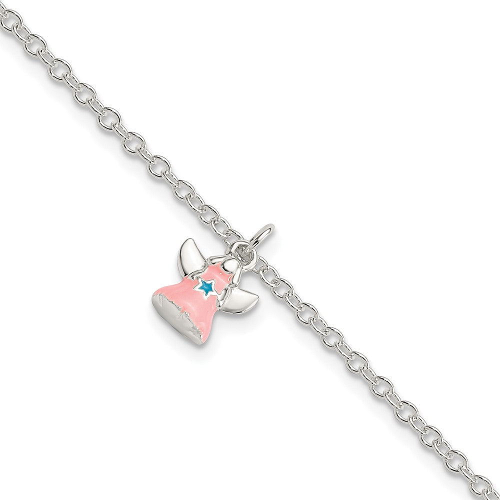 5.5 Zoll Sterlingsilber 5.5 Zoll Plus 1.5 Zoll Verlängerung Rosa Emaille Engel Kinder Armband