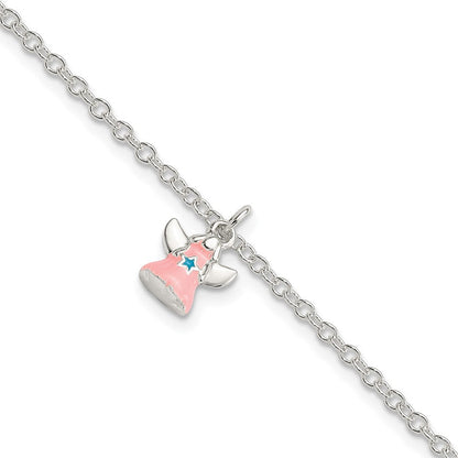 5.5 Zoll Sterlingsilber 5.5 Zoll Plus 1.5 Zoll Verlängerung Rosa Emaille Engel Kinder Armband