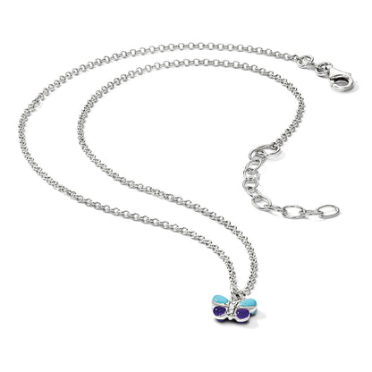 Sterlingsilber Poliert Blau & Lila Emailliert Schmetterling mit 1.5inch Verlängerung Kinder Halskette