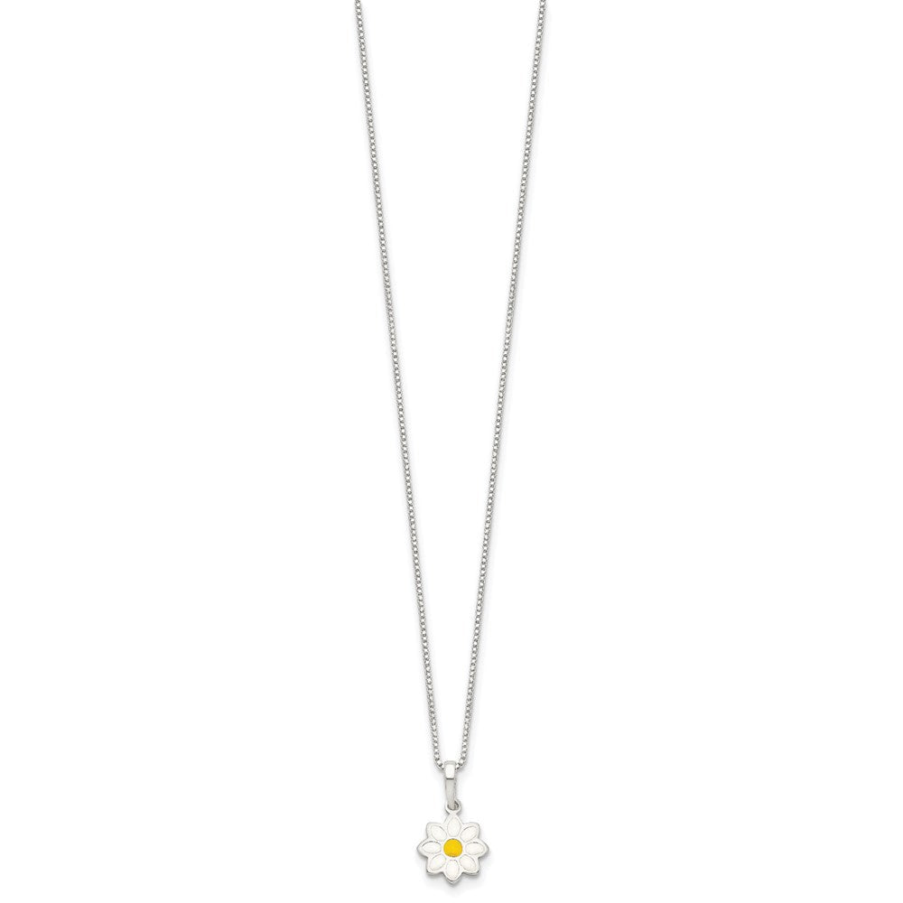 Sterlingsilber Poliert Gelb & Weiß Emaille Blume Kinder Halskette