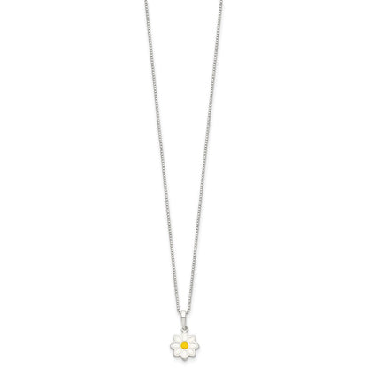 Sterlingsilber Poliert Gelb & Weiß Emaille Blume Kinder Halskette