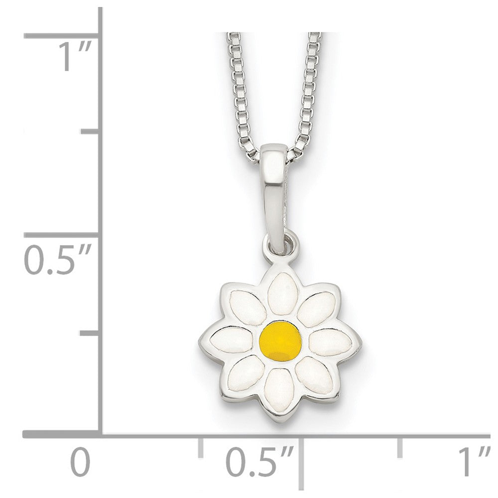 Sterlingsilber Poliert Gelb & Weiß Emaille Blume Kinder Halskette