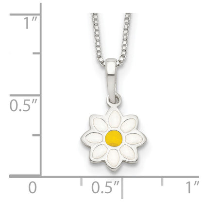 Sterlingsilber Poliert Gelb & Weiß Emaille Blume Kinder Halskette