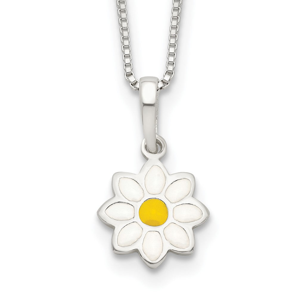 Sterlingsilber Poliert Gelb & Weiß Emaille Blume Kinder Halskette