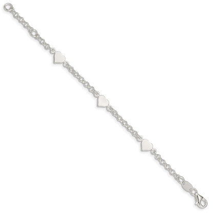 5.75 Zoll Sterlingsilber Poliert Herzen Mit.25 Zoll Verlängerung. Kinder Armband