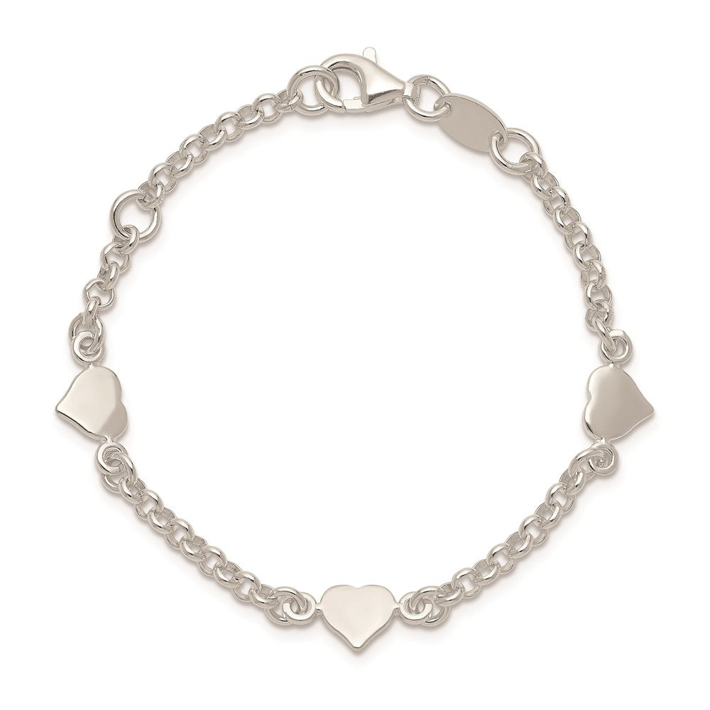 5.75 Zoll Sterlingsilber Poliert Herzen Mit.25 Zoll Verlängerung. Kinder Armband