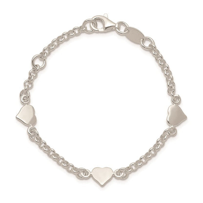 5.75 Zoll Sterlingsilber Poliert Herzen Mit.25 Zoll Verlängerung. Kinder Armband