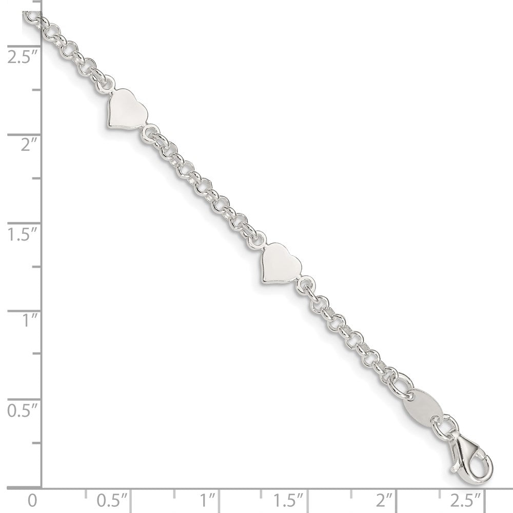 5.75 Zoll Sterlingsilber Poliert Herzen Mit.25 Zoll Verlängerung. Kinder Armband