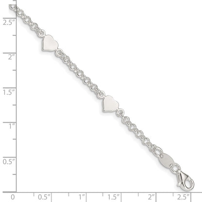 5.75 Zoll Sterlingsilber Poliert Herzen Mit.25 Zoll Verlängerung. Kinder Armband