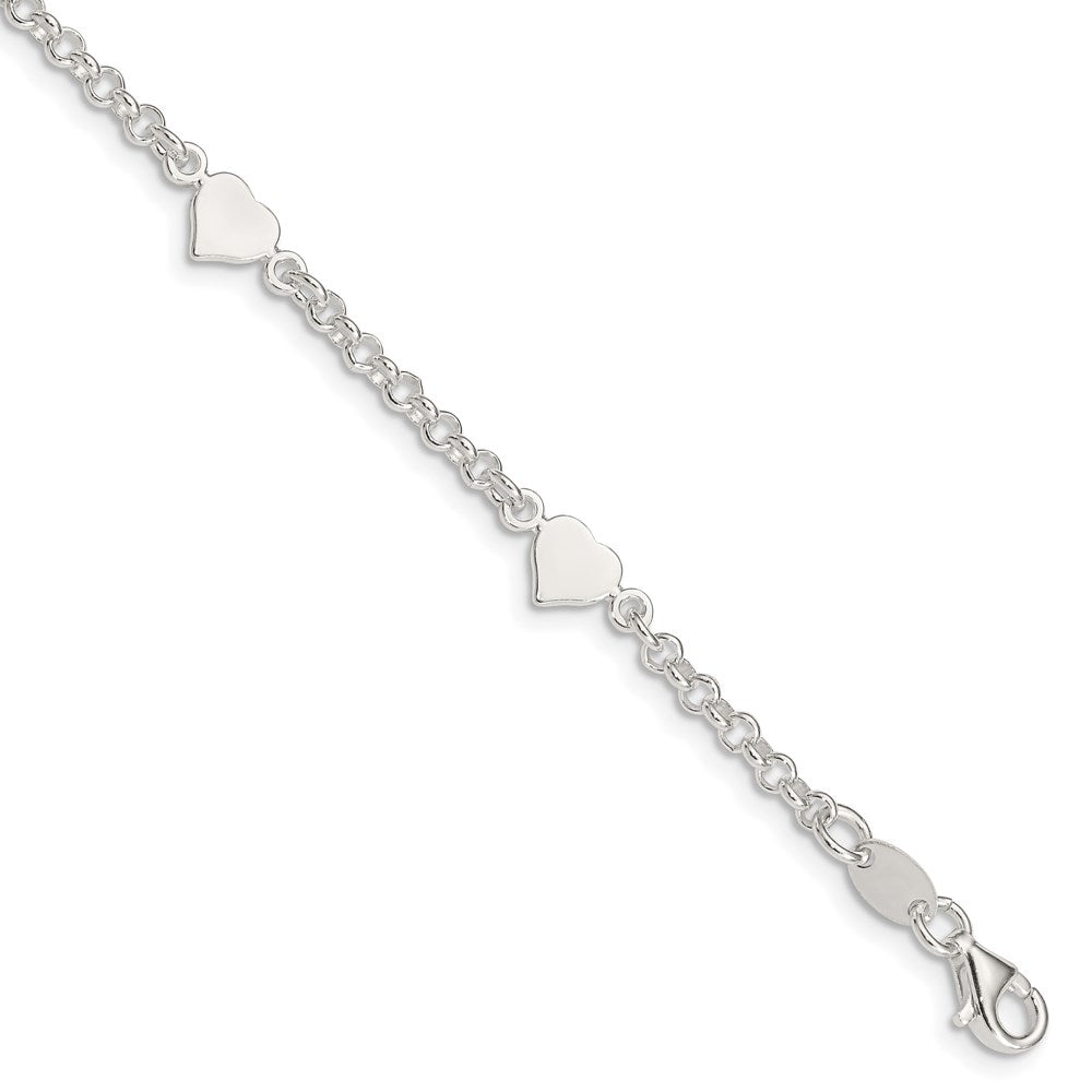 5.75 Zoll Sterlingsilber Poliert Herzen Mit.25 Zoll Verlängerung. Kinder Armband