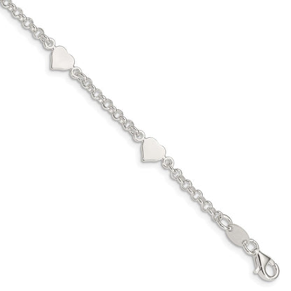 5.75 Zoll Sterlingsilber Poliert Herzen Mit.25 Zoll Verlängerung. Kinder Armband