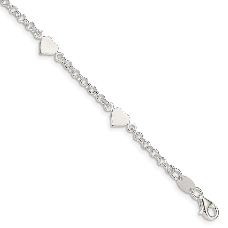 5.75 Zoll Sterlingsilber Poliert Herzen Mit.25 Zoll Verlängerung. Kinder Armband