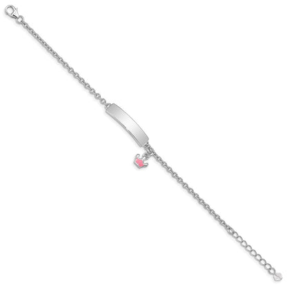 7 Zoll Sterlingsilber Rhodiniert Poliert & Rosa Emailliert Krone mit 1 Verlängerung Kinder Id Armband