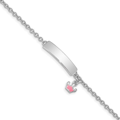 7 Zoll Sterlingsilber Rhodiniert Poliert & Rosa Emailliert Krone mit 1 Verlängerung Kinder Id Armband