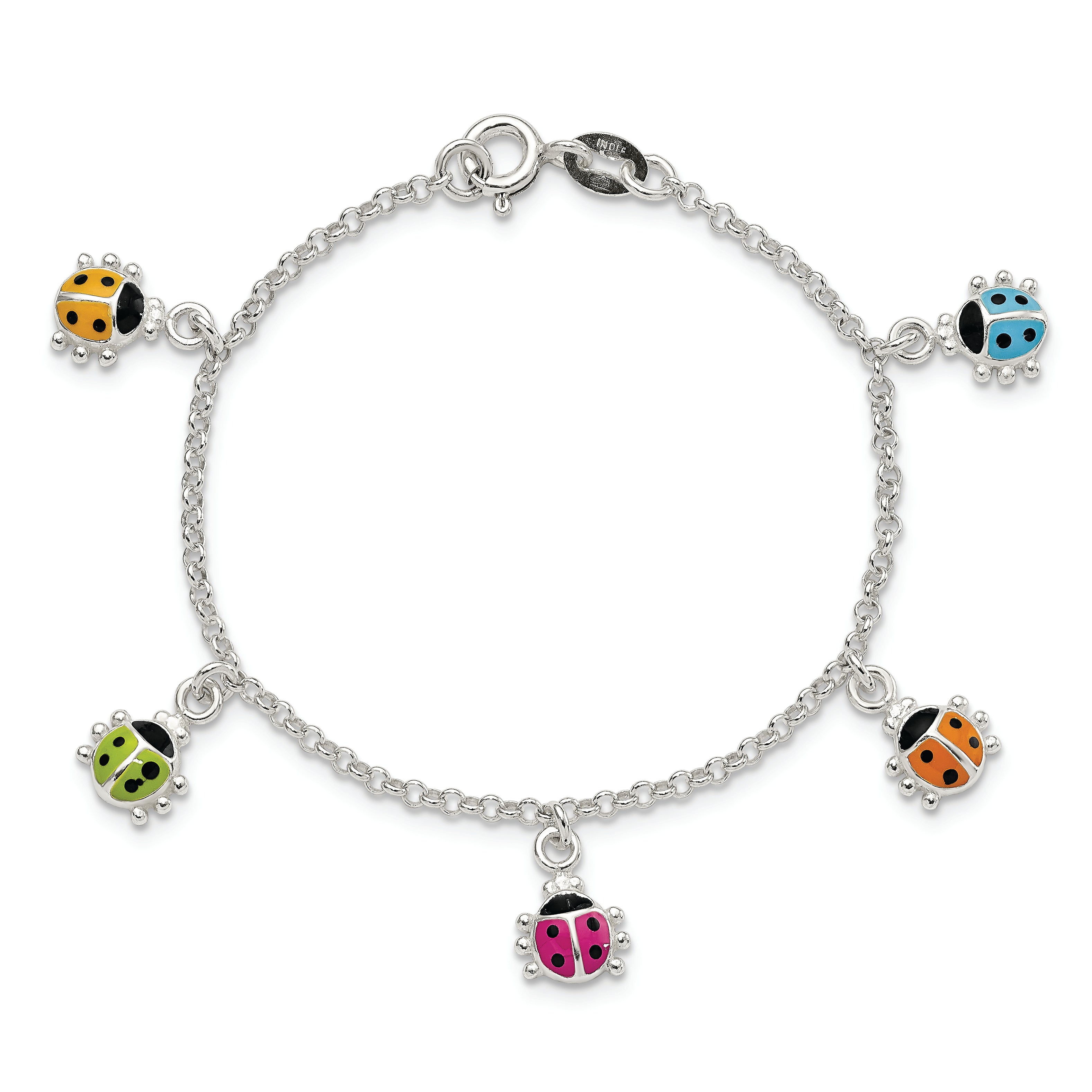 6 Zoll Sterlingsilber Poliert Mehrfarbig Emailliert Ladybugs Kinder Armband