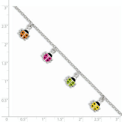6 Zoll Sterlingsilber Poliert Mehrfarbig Emailliert Ladybugs Kinder Armband