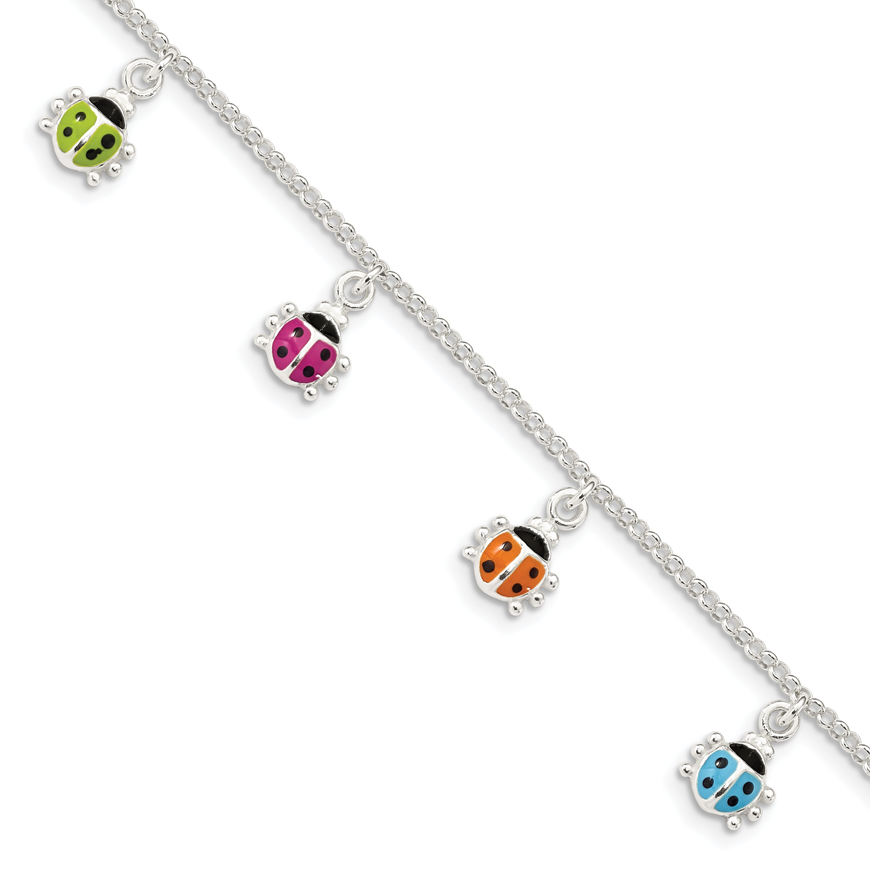 6 Zoll Sterlingsilber Poliert Mehrfarbig Emailliert Ladybugs Kinder Armband