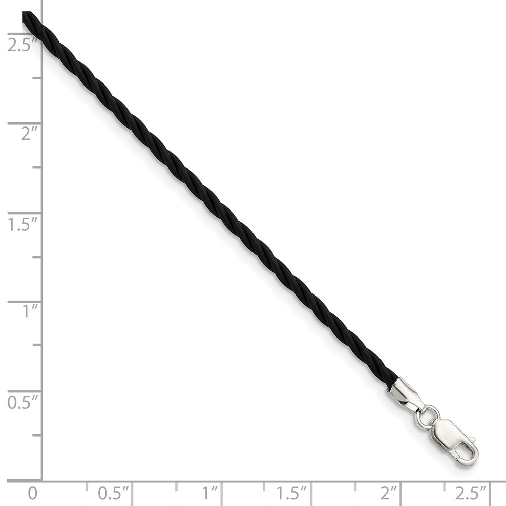 Sterlingsilber 2mm Schwarz Gedreht Gummi Halskette